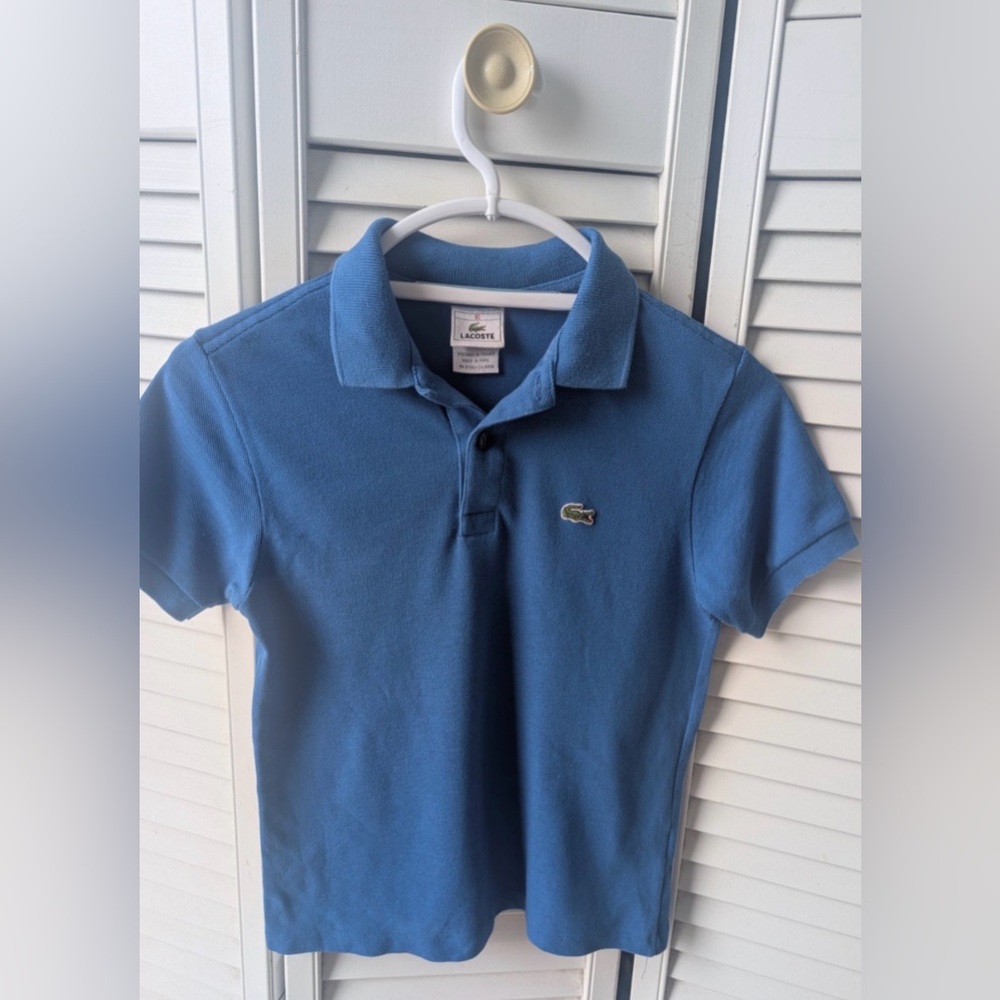Lacoste Youth Kids Blue Polo Shirt Size 10 Cotton Shirt Sleeve Classic